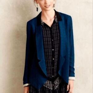 Anthropologie x Cartonnier blue llama lined blazer jacket XS summer weight